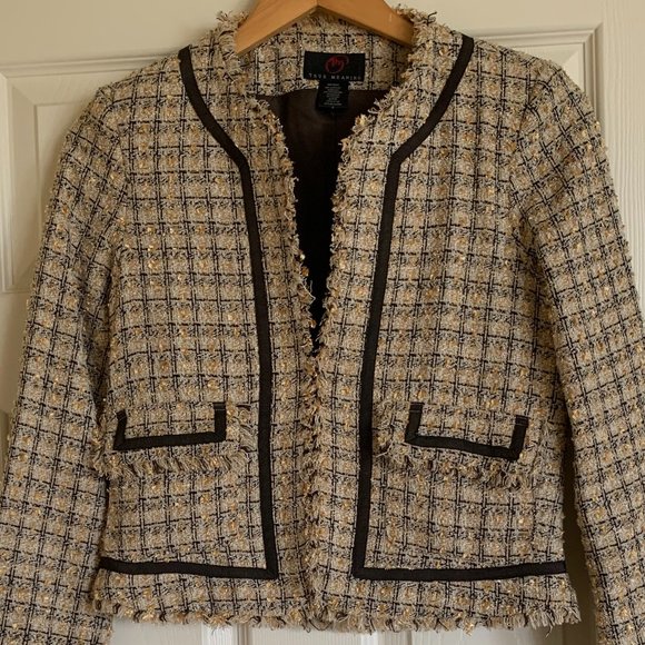 πHPπ Vintage Tweed Fringe Hem Blazer Size 4 Lined, Brown Tan & Cream - Picture 15 of 15